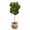 4ft. Fiddle Leaf Artificial Tree in Boho Chic Handmade Natural Cotton Woven Planter with Tassels UV Resistant (Indoor/Outdoor)